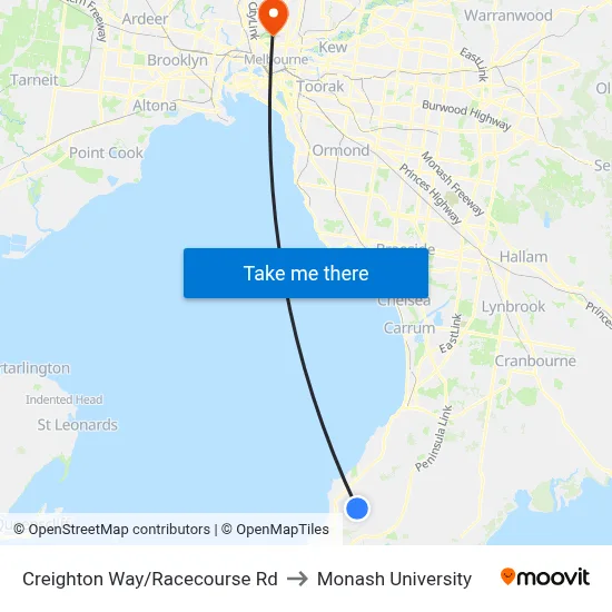 Creighton Way/Racecourse Rd to Monash University map