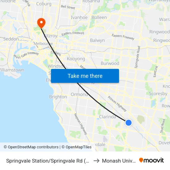 Springvale Station/Springvale Rd to Monash University map