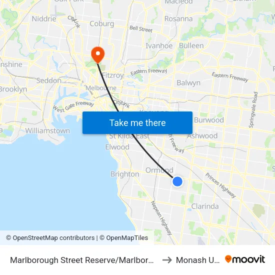 Marlborough Street Reserve/Marlborough St to Monash University map
