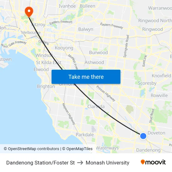 Dandenong Station/Foster St to Monash University map