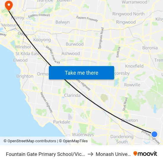 Fountain Gate Primary School/Victoria Rd to Monash University map