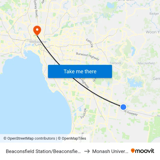 Beaconsfield Station/Beaconsfield Ave to Monash University map