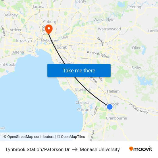 Lynbrook Station/Paterson Dr to Monash University map