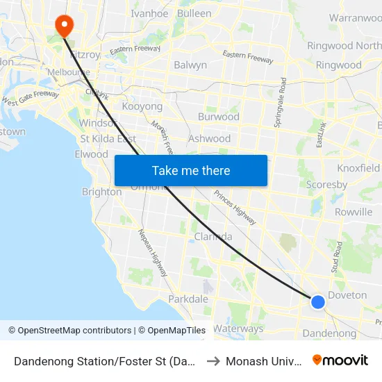 Dandenong Station/Foster St to Monash University map