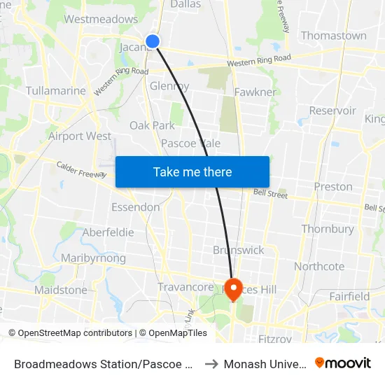 Broadmeadows Station/Pascoe Vale Rd to Monash University map