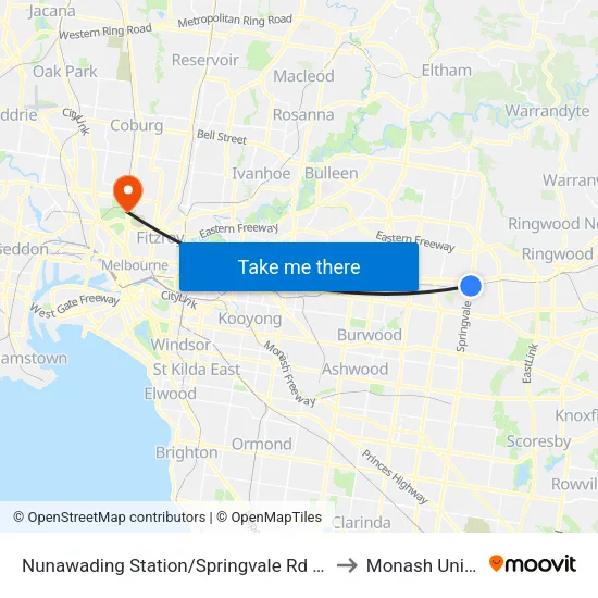 Nunawading Station/Springvale Rd to Monash University map