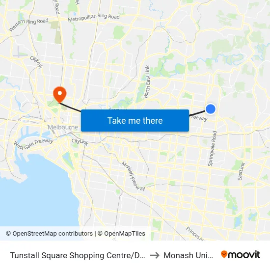 Tunstall Square Shopping Centre/Doncaster Rd to Monash University map