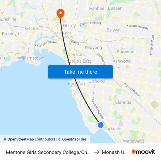 Mentone Girls Secondary College/Charman Rd to Monash University map
