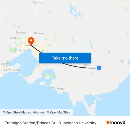 Traralgon Station/Princes St to Monash University map