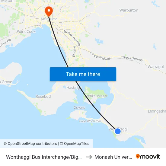 Wonthaggi Bus Interchange/Biggs Dr to Monash University map