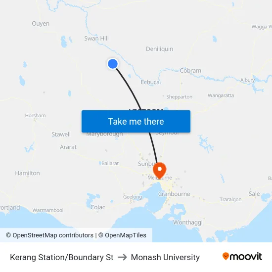 Kerang Station/Boundary St to Monash University map