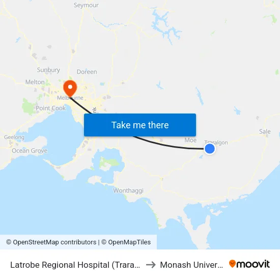Latrobe Regional Hospital to Monash University map
