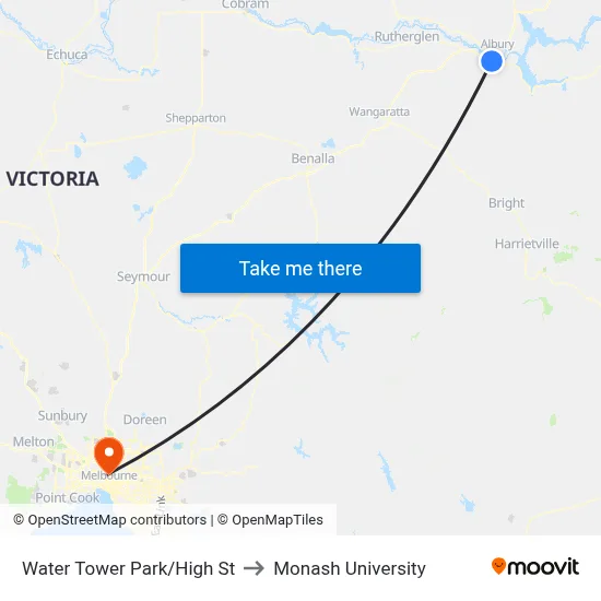 Water Tower Park/High St to Monash University map