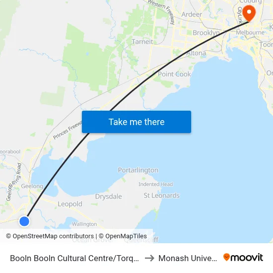Booln Booln Cultural Centre/Torquay Rd to Monash University map