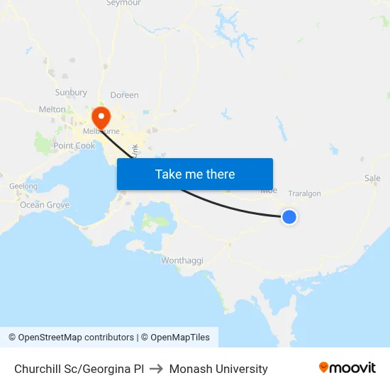 Churchill Sc/Georgina Pl to Monash University map