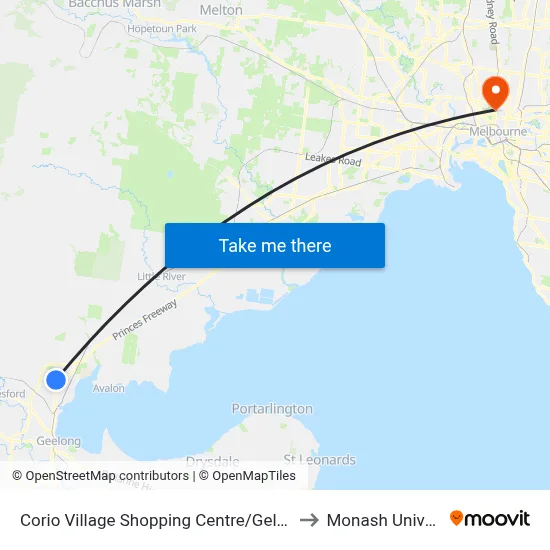 Corio Village Shopping Centre/Gellibrand St to Monash University map