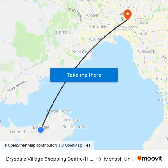 Drysdale Village Shopping Centre/High St to Monash University map