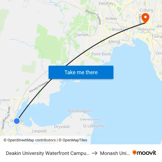Deakin University Waterfront Campus/Brougham St to Monash University map