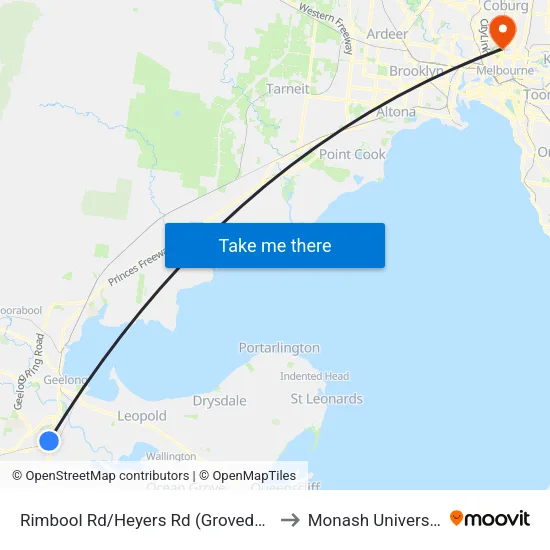 Rimbool Rd/Heyers Rd to Monash University map