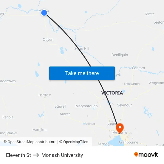 Eleventh St to Monash University map
