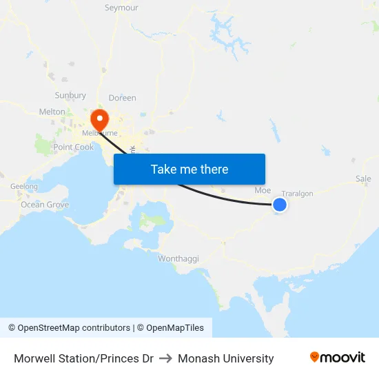 Morwell Station/Princes Dr to Monash University map