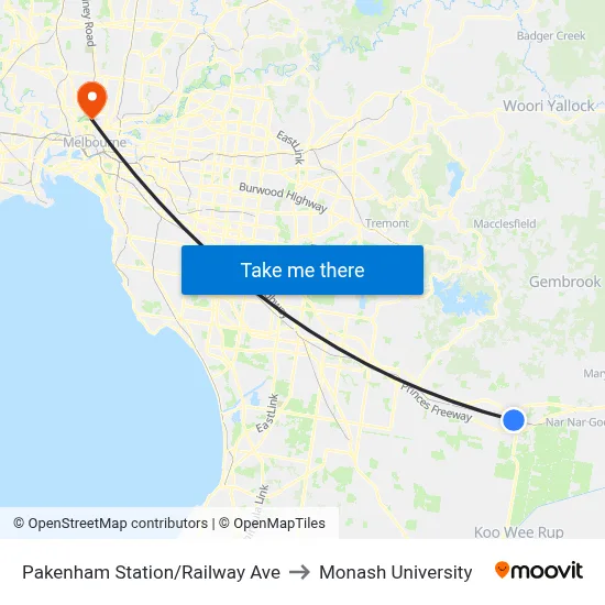 Pakenham Station/Railway Ave to Monash University map