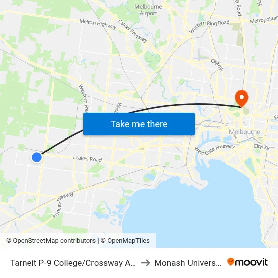 Tarneit P-9 College/Crossway Ave to Monash University map