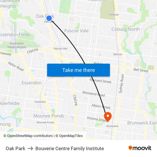 Oak Park to Bouverie Centre Family Institute map