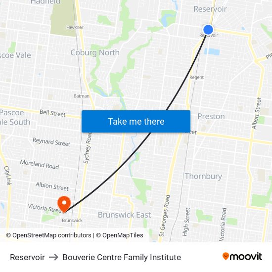 Reservoir to Bouverie Centre Family Institute map