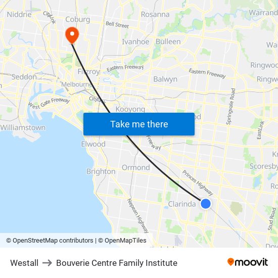 Westall to Bouverie Centre Family Institute map