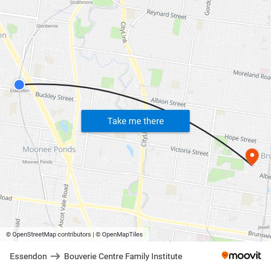 Essendon to Bouverie Centre Family Institute map