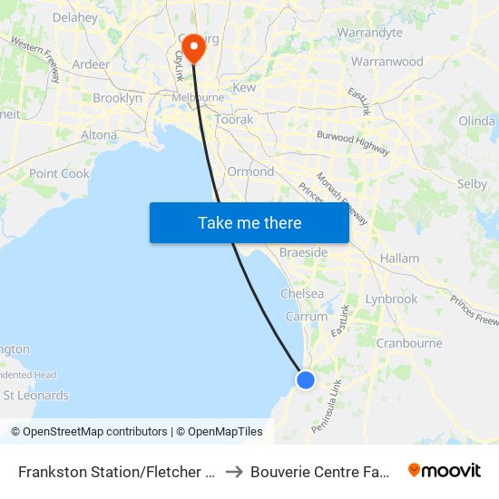 Frankston Station/Fletcher Rd (Frankston) to Bouverie Centre Family Institute map