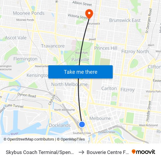 Skybus Coach Terminal/Spencer St (Melbourne City) to Bouverie Centre Family Institute map