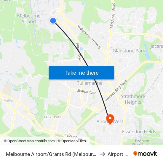 Melbourne Airport/Grants Rd (Melbourne Airport) to Airport West map