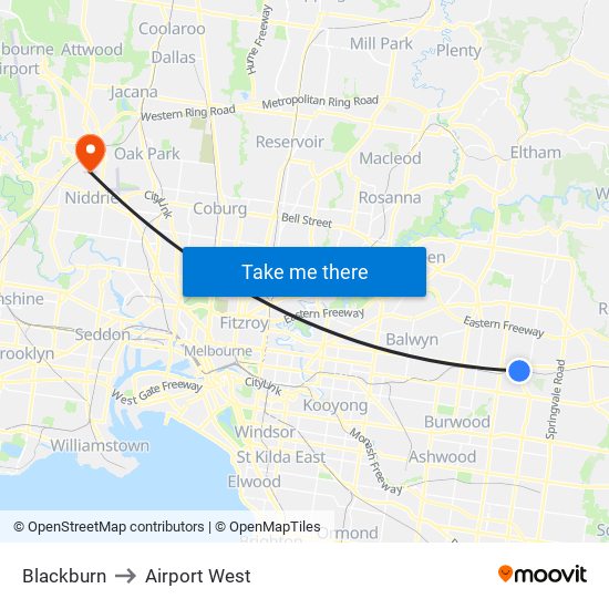 Blackburn to Airport West map