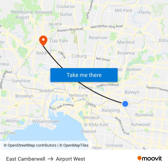 East Camberwell to Airport West map