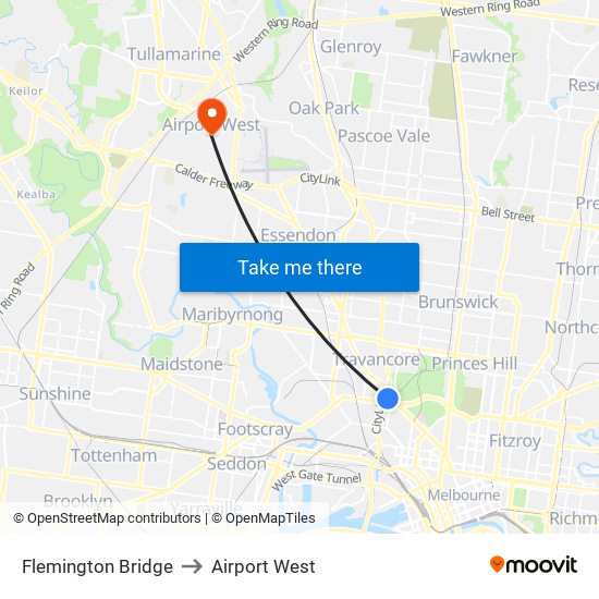 Flemington Bridge to Airport West map