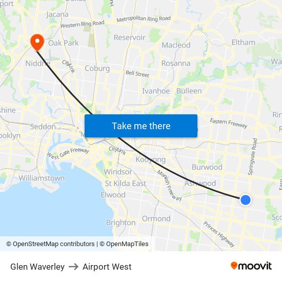 Glen Waverley to Airport West map