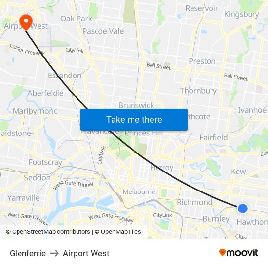 Glenferrie to Airport West map