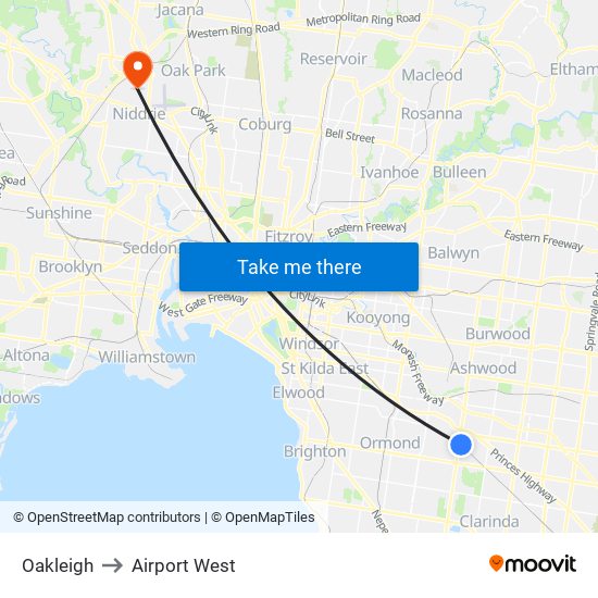 Oakleigh to Airport West map