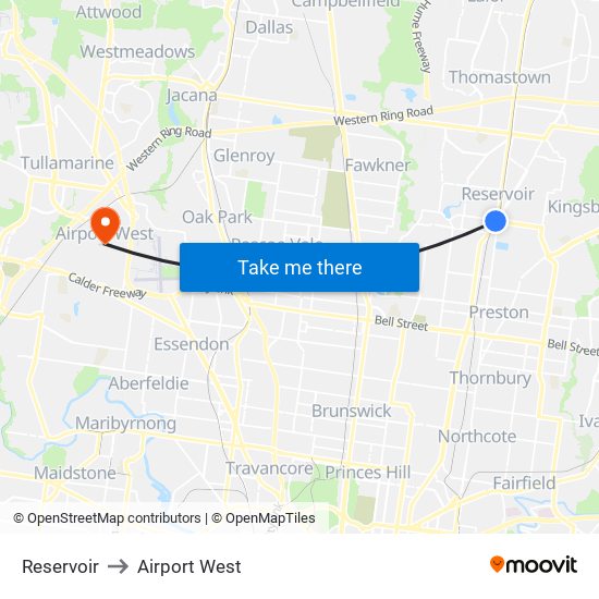 Reservoir to Airport West map