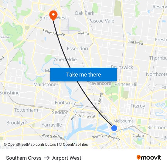 Southern Cross to Airport West map