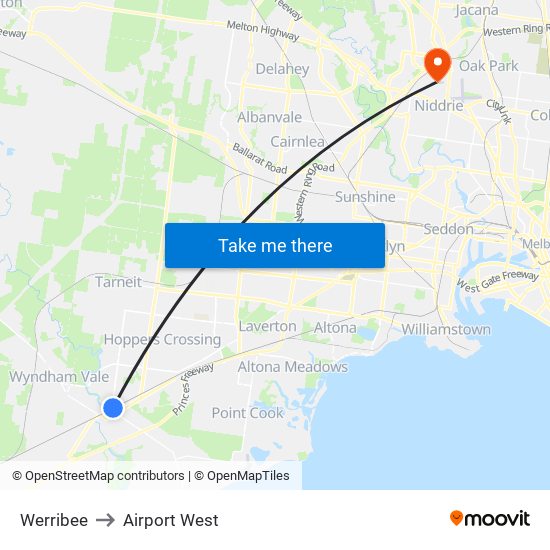 Werribee to Airport West map