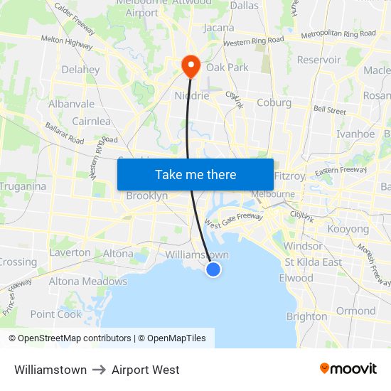 Williamstown to Airport West map