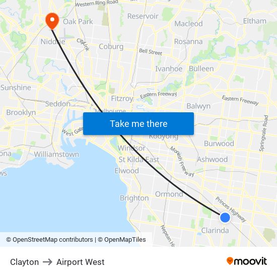 Clayton to Airport West map