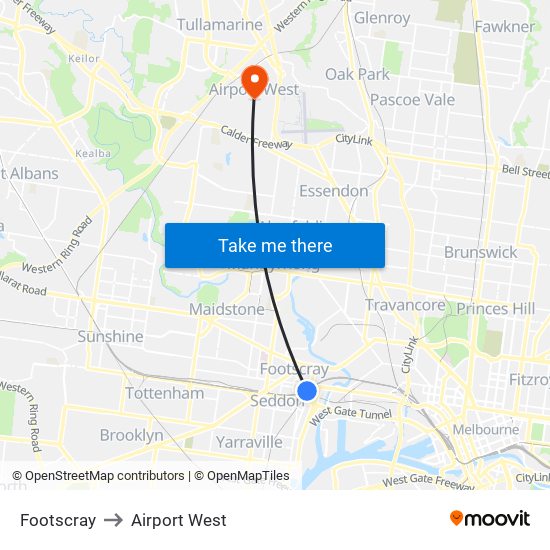 Footscray to Airport West map