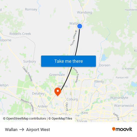 Wallan to Airport West map