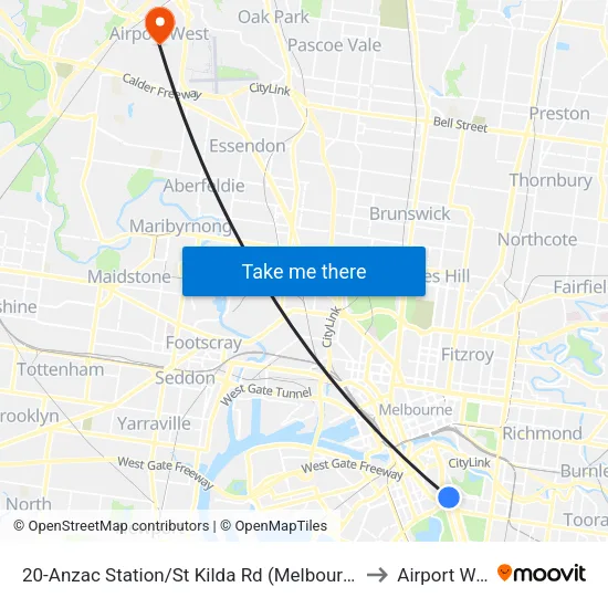 Anzac Station/St Kilda Rd #20 to Airport West map