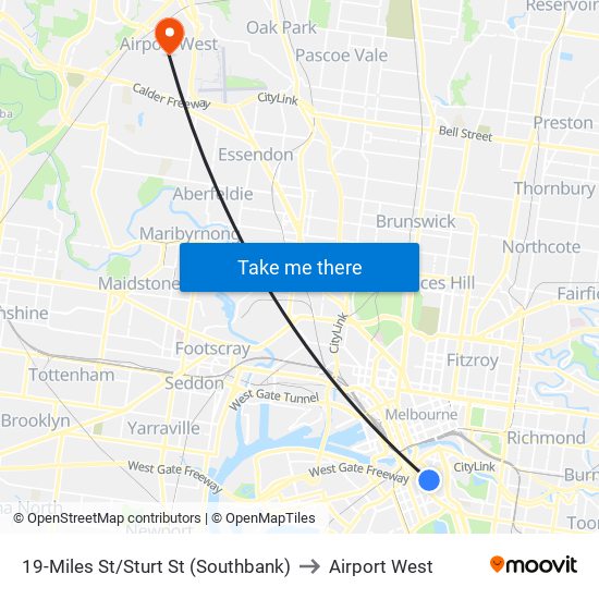 19-Miles St/Sturt St (Southbank) to Airport West map