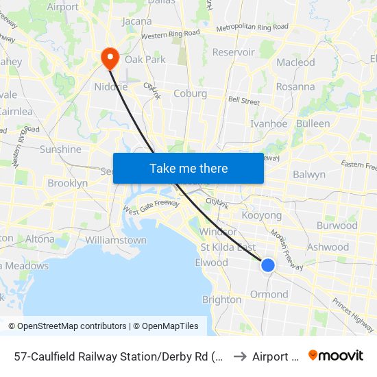 57-Caulfield Railway Station/Derby Rd (Caulfield East) to Airport West map